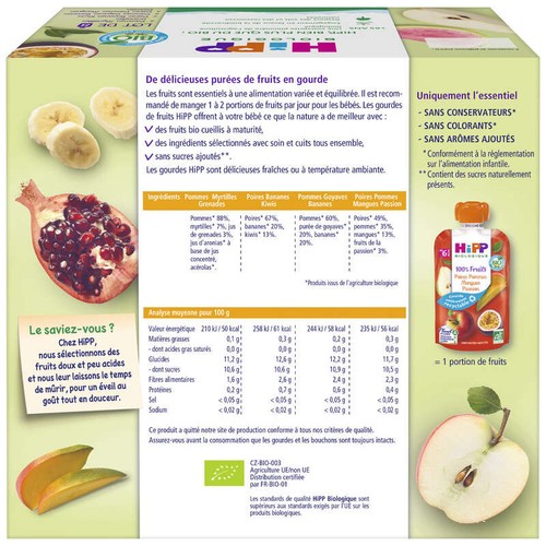 Hipp Biologique Purées De Fruits 4 Variétés, Dès 6 Mois