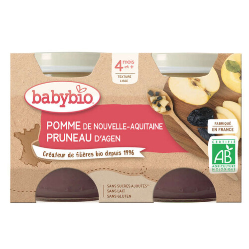 Babybio Petits Pots Pomme d'Aquitaine Pruneau d'Agen 2x130g