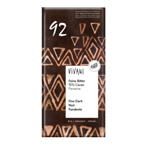 Vivani Chocolat noir 92% Sucre Coco Bio 80g