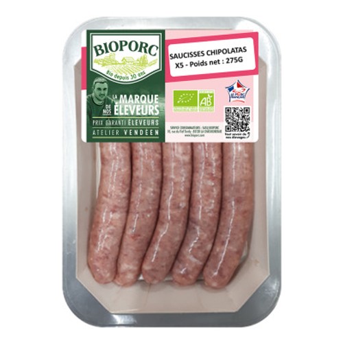 Bioporc Saucisses Chipolatas Nature *5 275g