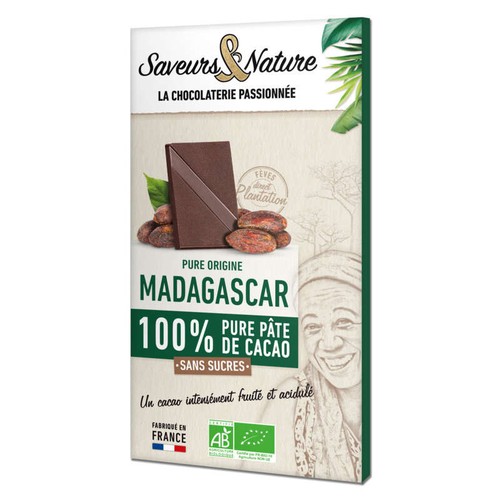 Saveurs & Nature Chocolat Noir 100% Cacao Pure Origine Madagascar 80g