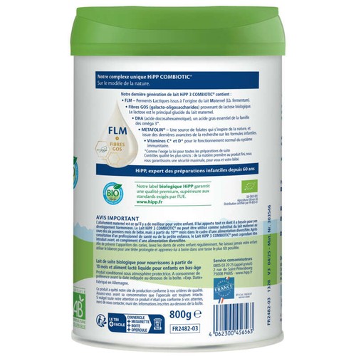 Hipp Biologique Lait 3 Combiotic 800g
