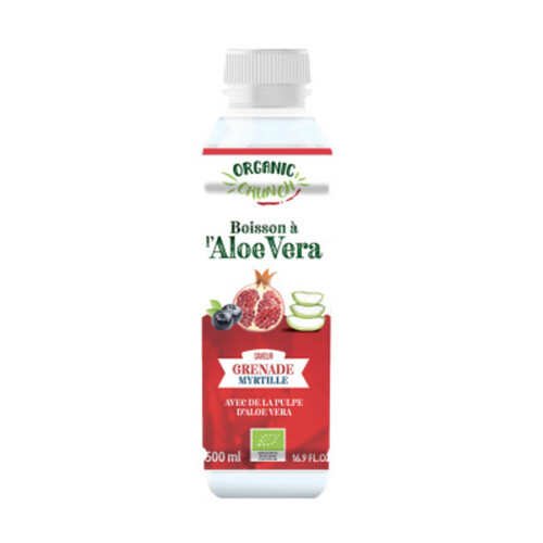 Organic Crunch Boisson à l'Aloé Vera Saveur Grenade Myrtille avec Pulpe d'Aloé Vera 500ml