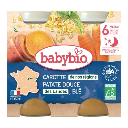 Babybio Petits Pots Carotte Et Patate Douce 6M 2X200g Bio