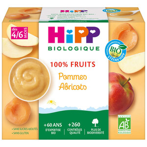 Hipp Coupelles Pommes & Abricots 4/6M 4X100G Bio