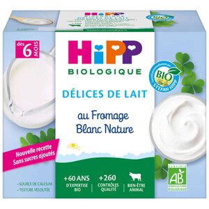 Hipp Délices De Lait Au Fromage Blanc Nature 6M Bio 4X100G