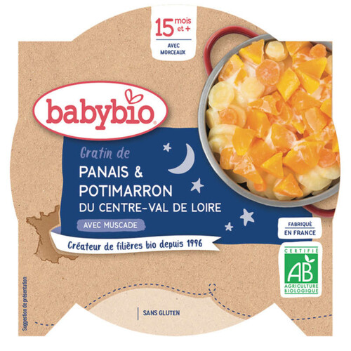 Babybio Assiette Bonne Nuit Gratin Panais & Potimarron Du Val de Loire À La Muscade 260g