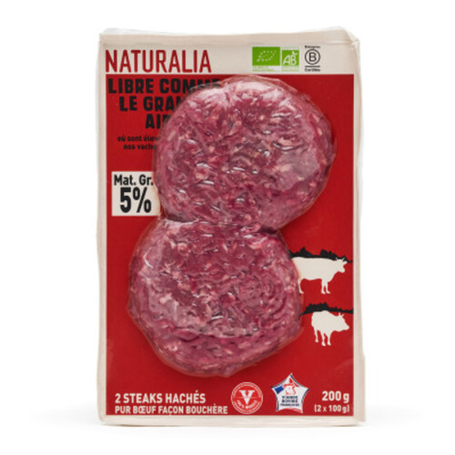 Naturalia Steaks Hachés Pur Bœuf Façon Bouchère Mat Grasses 5%  2X100G