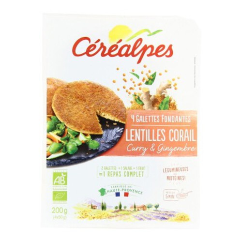 Cerealpes Galettes de Lentilles Corail Et Curry Bio 200g