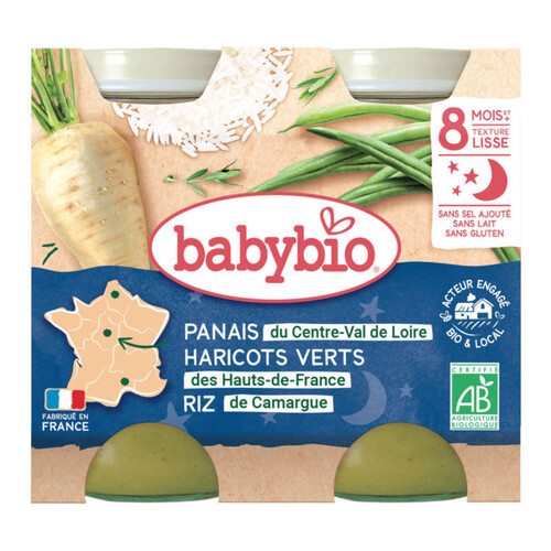 Babybio Pot Panais, Haricots Verts & Riz 8M Bio 2X200g