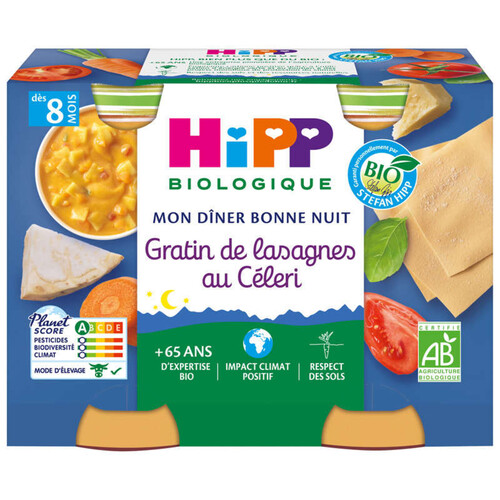 Hipp Petits pots gratin lasagnes au Céléri Bébé dès 8 mois Bio 2x190g