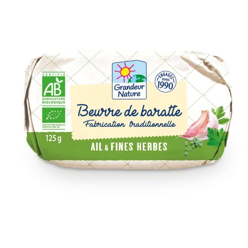 Grandeur Nature Beurre bio ail et fines herbes 125g