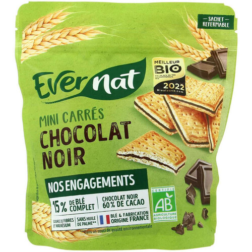 Evernat Mini Carrés Chocolat Noir 180g