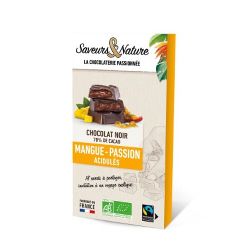 Saveurs & Nature Chocolat Noir 70% Cacao Mangue-Passion Acidulés 80g