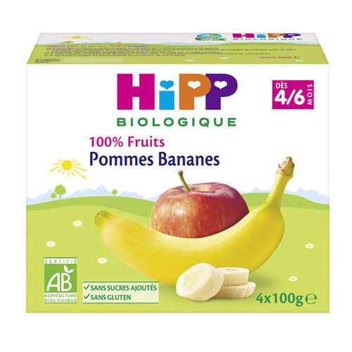 Hipp Coupelles Pomme & Banane 4/6M 4X100G Bio