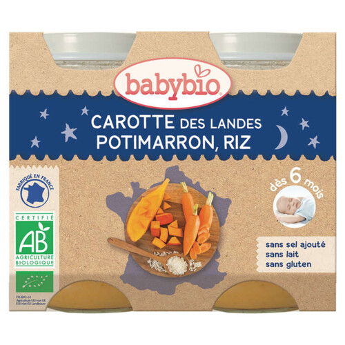Babybio Petits pots carottes potimarron & riz, dès 6mois, bio 2x200g