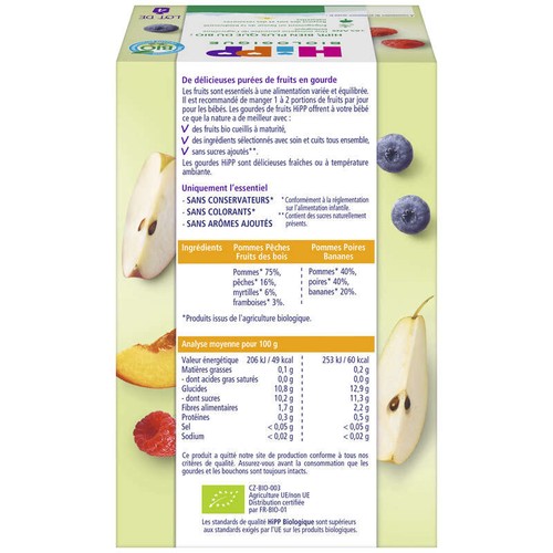 Hipp Gourdes 100% Fruits bio 4/6 mois 4x90g