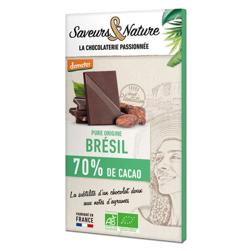 Saveurs & Nature Chocolat Noir Pure Origine Brésil 70% Cacao 100g