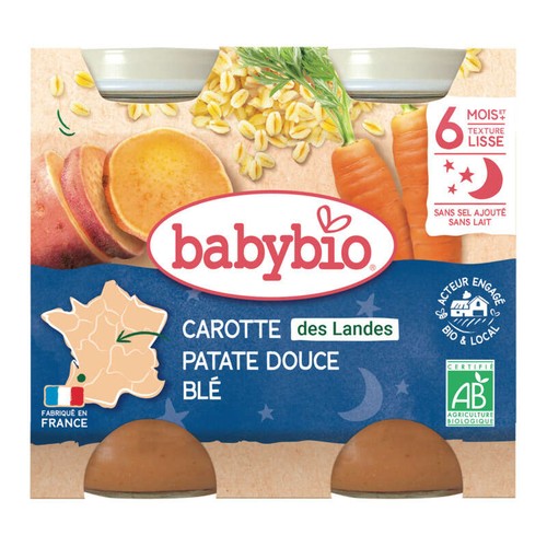 Babybio Petits Pots Carotte Et Patate Douce 6M 2X200g Bio
