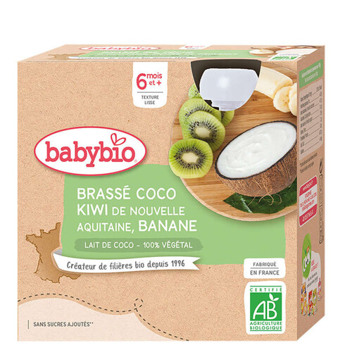 Babybio Dessert Brassé Bio Coco Kiwi d'Aquitaine & Banane Dès 6 mois 4x85g