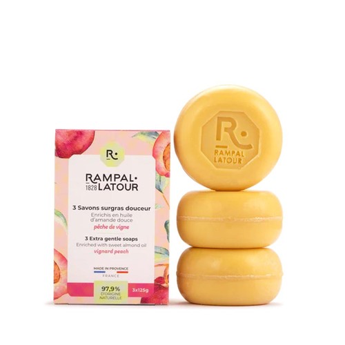 Rampal Latour Savon Surgras Douceur enrichi parfum Pêche de vigne 3*125g