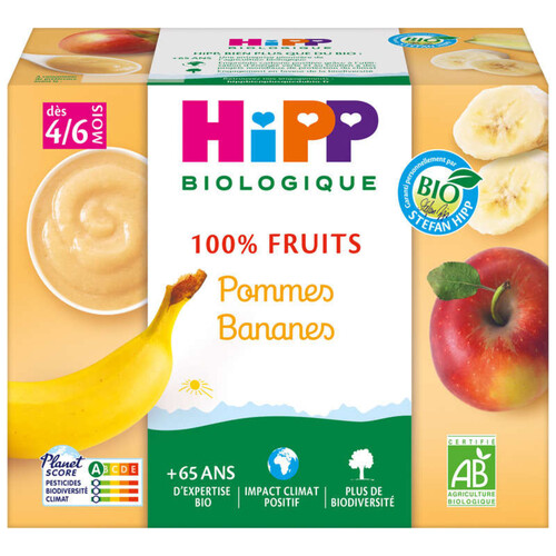Hipp Coupelles Pomme & Banane 4/6M Bio 4x100g