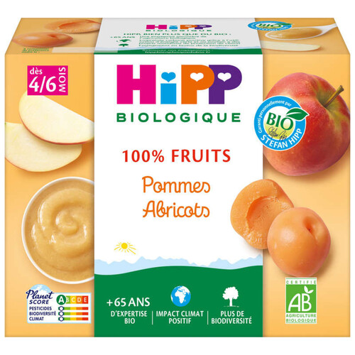 Hipp Coupelles Pommes & Abricots 4/6M 4X100G Bio