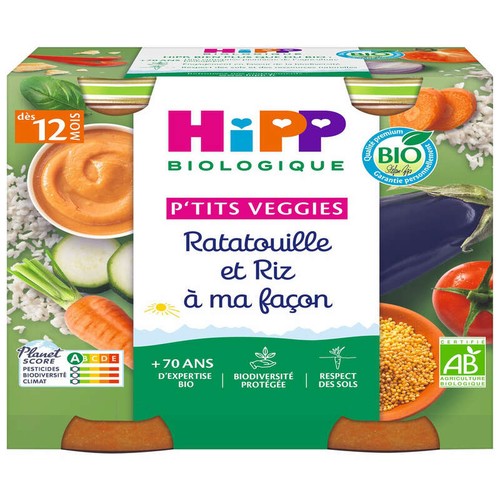Hipp Biologique P'Tits Veggies Ratatouille & Riz à ma façon Dès 12 Mois 2x250g
