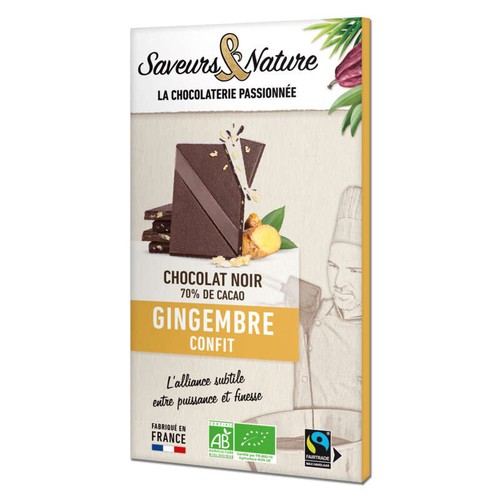 Saveurs & Nature Chocolat Noir 70% Cacao Gingembre Confit 80g