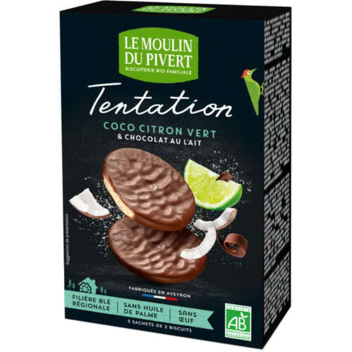 Le Moulin Du Pivert Tentation Biscuits Coco Citron Vert & Chocolat Au Lait 110G