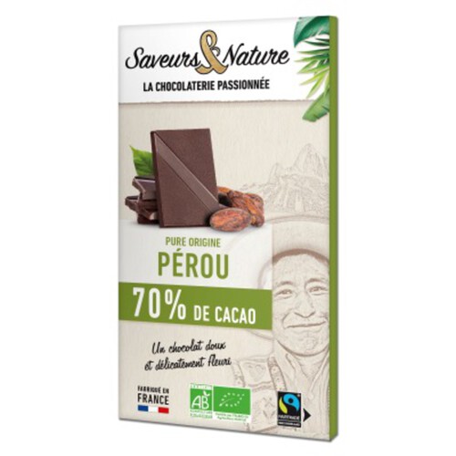 Saveurs & Nature Chocolat Noir 70% Cacao Pure Origine Pérou 80g