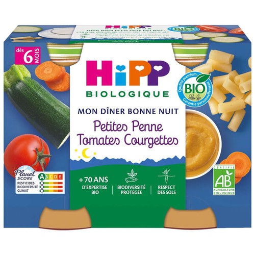 Hipp Biologique Plat Petites Penne Tomates Courgettes dès 6 mois 2x190g