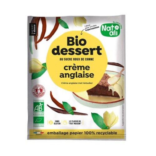 Natali Bio Dessert Crème Anglaise au Sucre Roux de Canne 60g