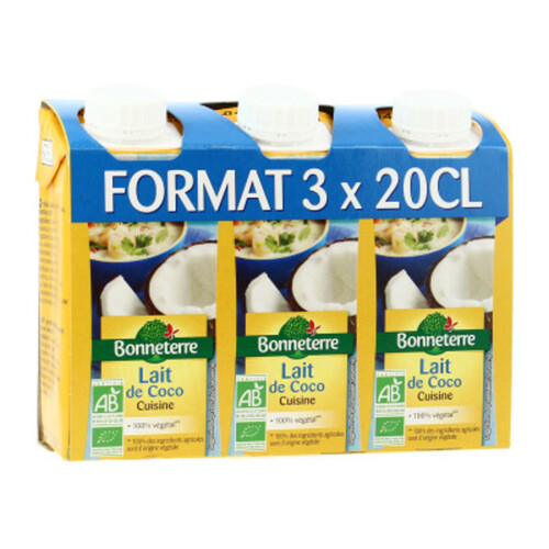 Bonneterre Lait de Coco Bio 3x20cl