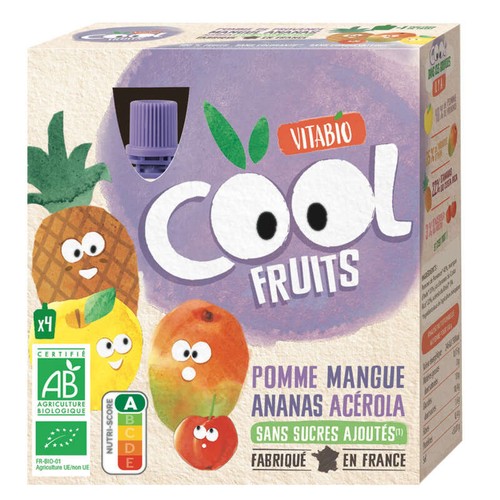Vitabio Cool Fruits Pomme Mangue Ananas Bio 4x90g