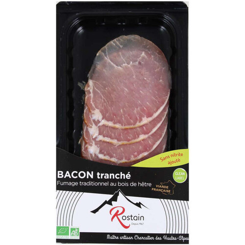 Rostain Bacon Tranché Fumage Traditionnel au Bois de Hêtre x8 Tranches 100g