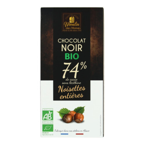 Moulin Des Moines Chocolat Noir 74% Aux Noisettes Entières Bio 100g