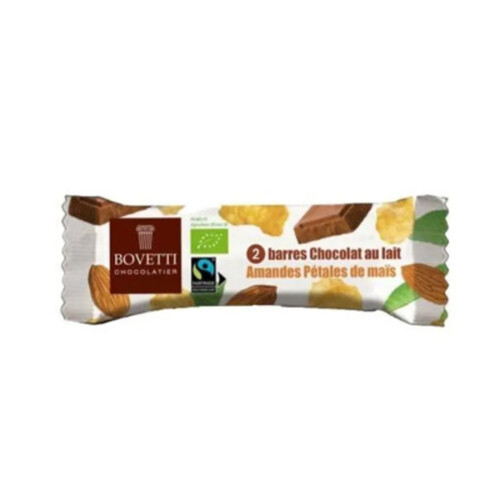 Bovetti Barre Chocolat Lait Amandes Pétales de Maïs 40g