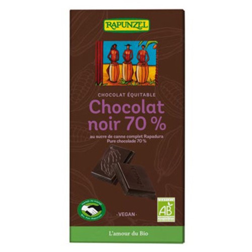 Rapunzel Chocolat Equitable Chocolat Noir 70% au Sucre Canne Complet 80g