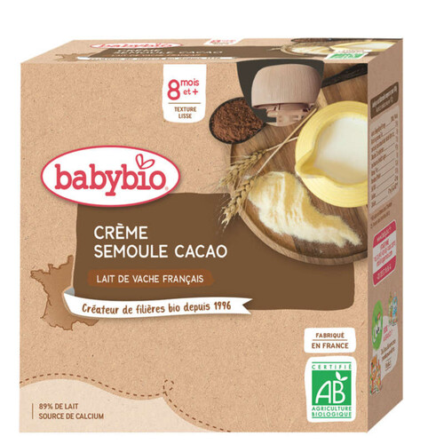 Babybio Crème Semoule Cacao Dès 8 Mois 4x85g