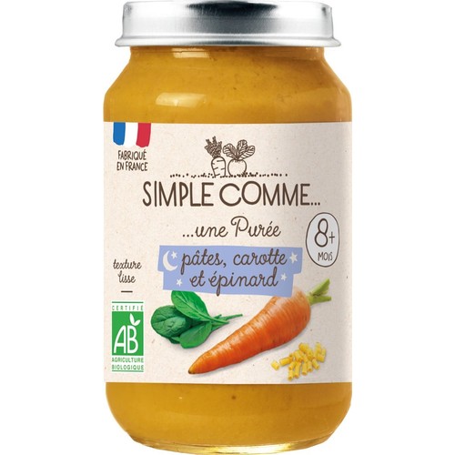 Simple Comme... Purée Pâtes Carotte et Epinard Dès 8 Mois 190g