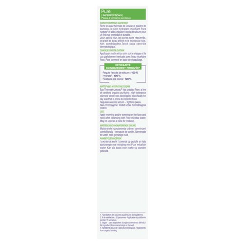 Eau Thermale Jonzac Pure Crème Purifiante Matifante Bio Peaux Mixtes À Grasses 50Ml