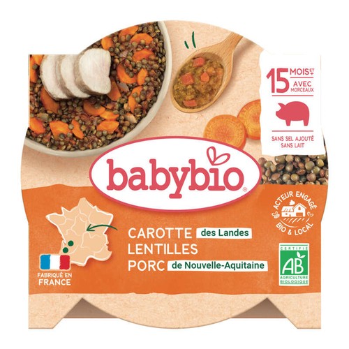 Babybio Cassolette De Carotte Lentilles Et Porc Des 15M Bio