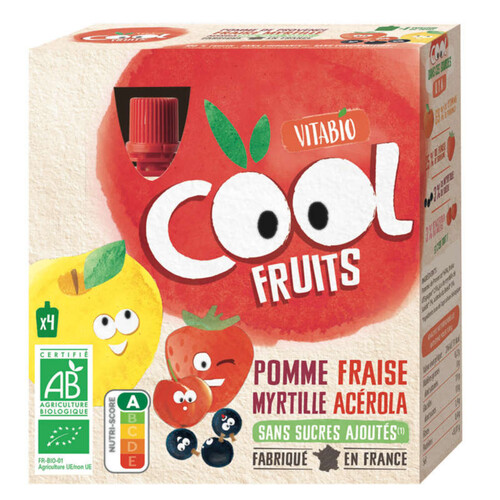 Vitabio Cool Fruits Pomme Fraise Myrtille & Acerola 4X90G Bio