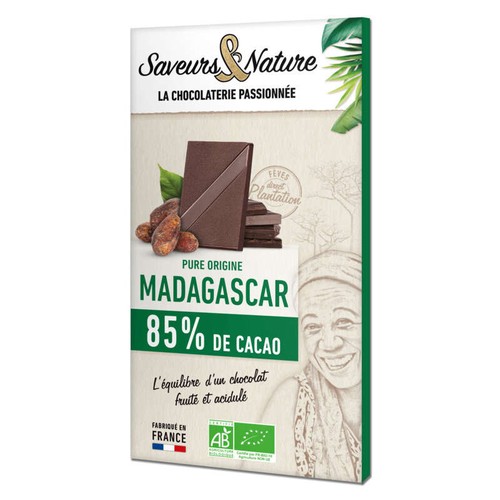 Saveurs & Nature Chocolat Noir 85% Cacao Pure Origine Madagascar 80g