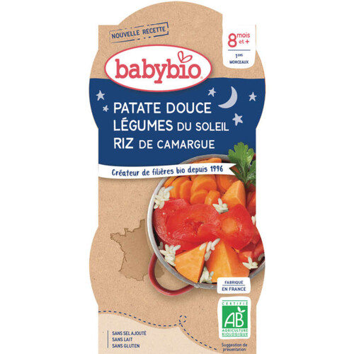 Babybio Patate douce Légumes du Soleil & Riz de Camargue 2x200g