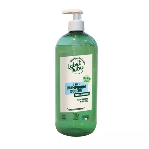 Label Tribu Shampoing douche 2en1 Peaux sensibles Sans Parfum 1L