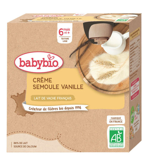 Babybio crème semoule vanille bio 6M le pack de 4x85g
