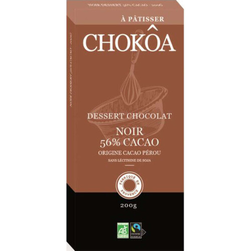 Chokoa Dessert Chocolat Noir 56% Cacao Bio 200G